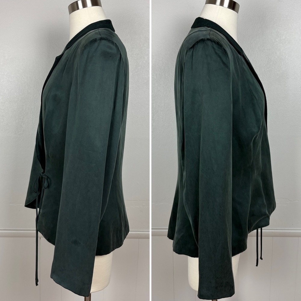 Dorothy Schoelen Platinum Vtg Wrap Jacket Blazer Size L Dark Green Chenille Trim - Picture 6 of 13